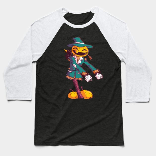 Halloween Scarecrows Pumpkin Floss Dance Baseball T-Shirt by anubis1986